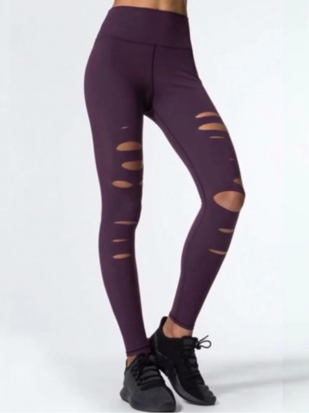 ALO Yoga Women’s Plum High-Waist Distressed Leggings - Size Large NWOT